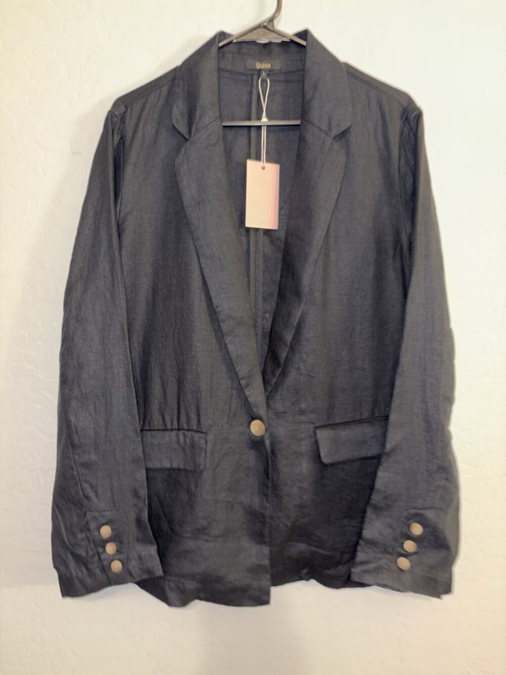 Quince 100% European Linen Structured Blazer Black Large Coastal Corporate Flax - Picture 3 of 7